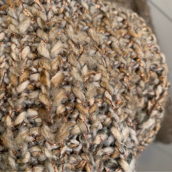 Elsamanda Womans Italian Gold Brown Wool Open Knit Sweater Size Large - Picture 10 of 11